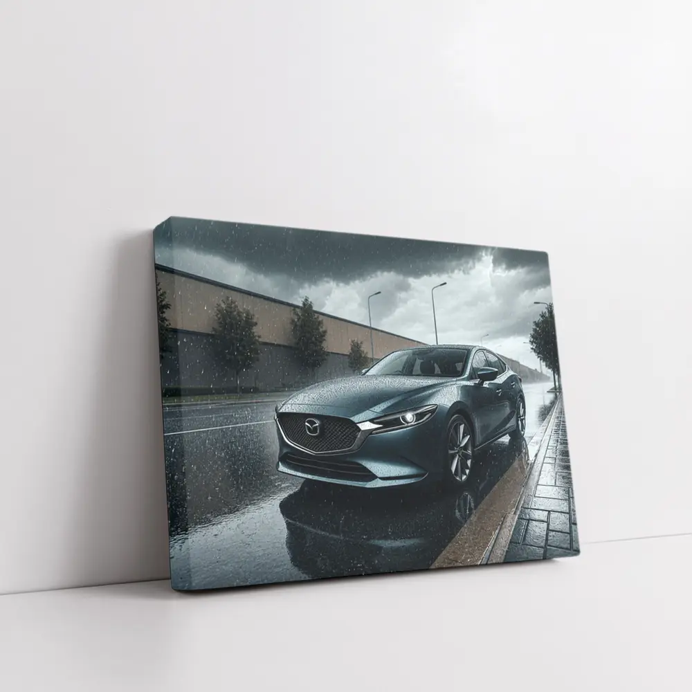 Mazda Six Sedan Rainy Street Dark Sky – Wall Art