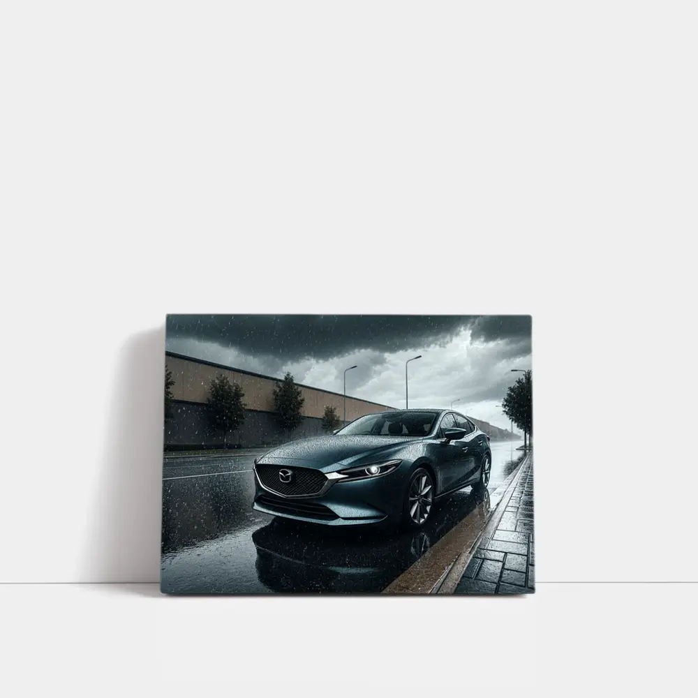 Mazda Six Sedan Rainy Street Dark Sky – Wall Art
