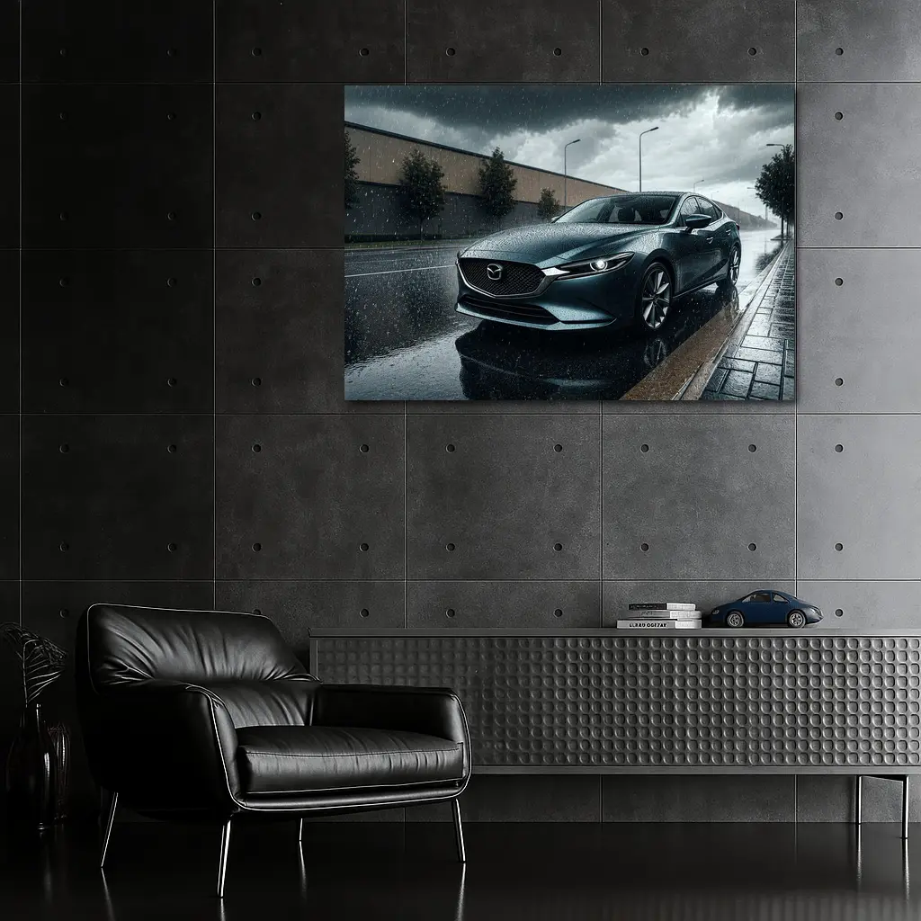 Mazda Six Sedan Rainy Street Dark Sky – Wall Art