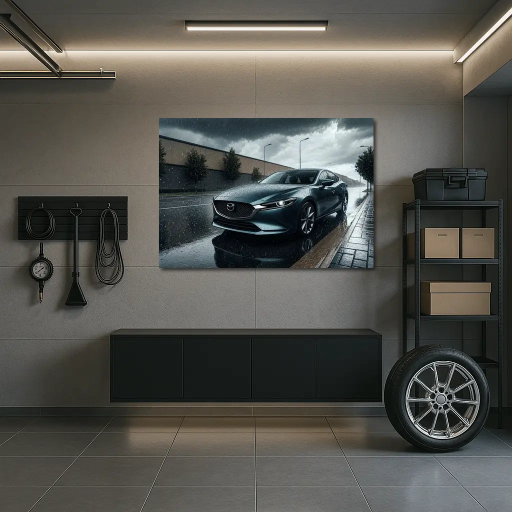 Mazda Six Sedan Rainy Street Dark Sky – Wall Art