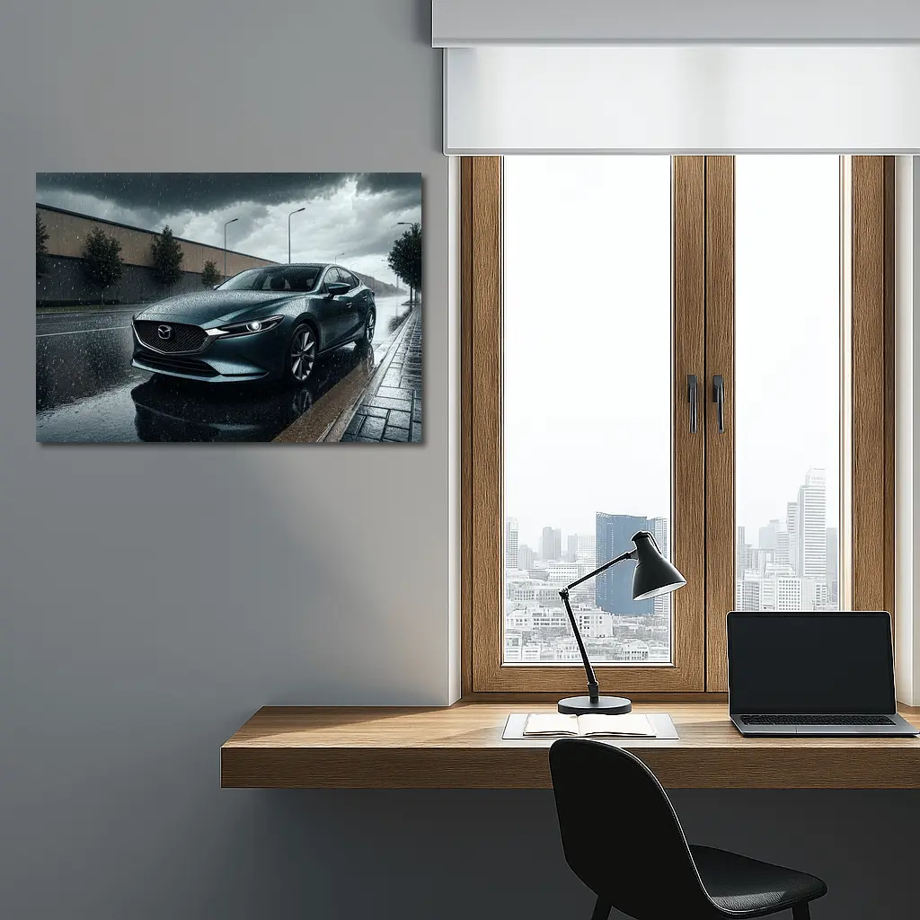 Mazda Six Sedan Rainy Street Dark Sky – Wall Art