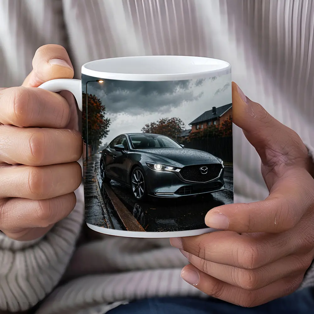 Mazda Six Sedan Wet Street Cloudy Day – Mugs