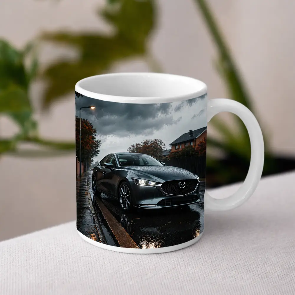 Mazda Six Sedan Wet Street Cloudy Day – Mugs