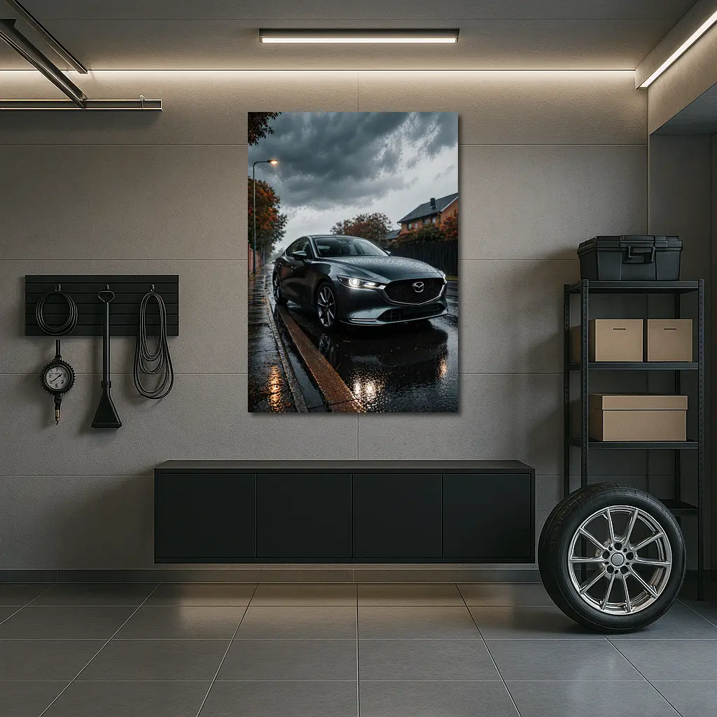 Mazda Six Sedan Wet Street Cloudy Day – Wall Art