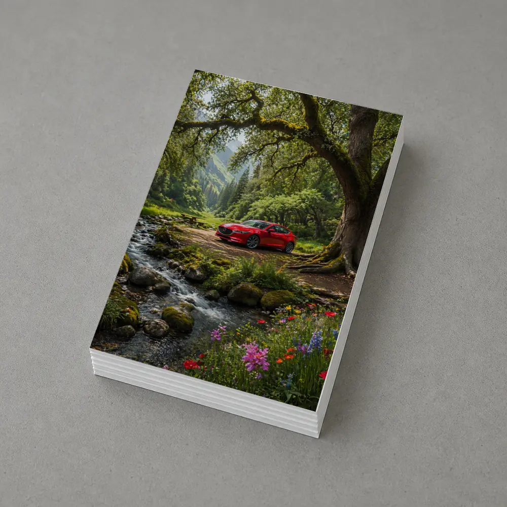 Red Mazda Six Forest Stream Nature Scene – Postcards