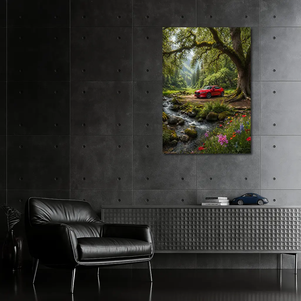 Red Mazda Six Forest Stream Nature Scene