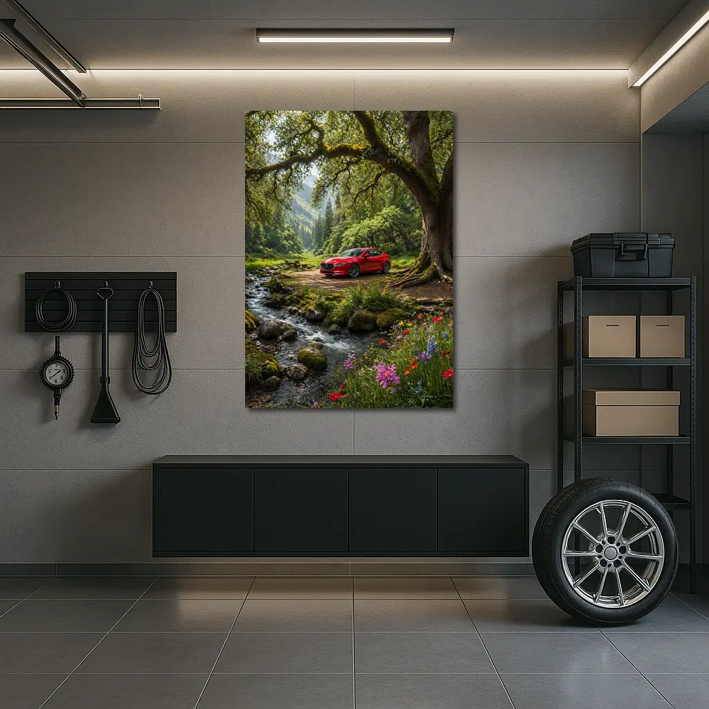 Red Mazda Six Forest Stream Nature Scene – Wall Art