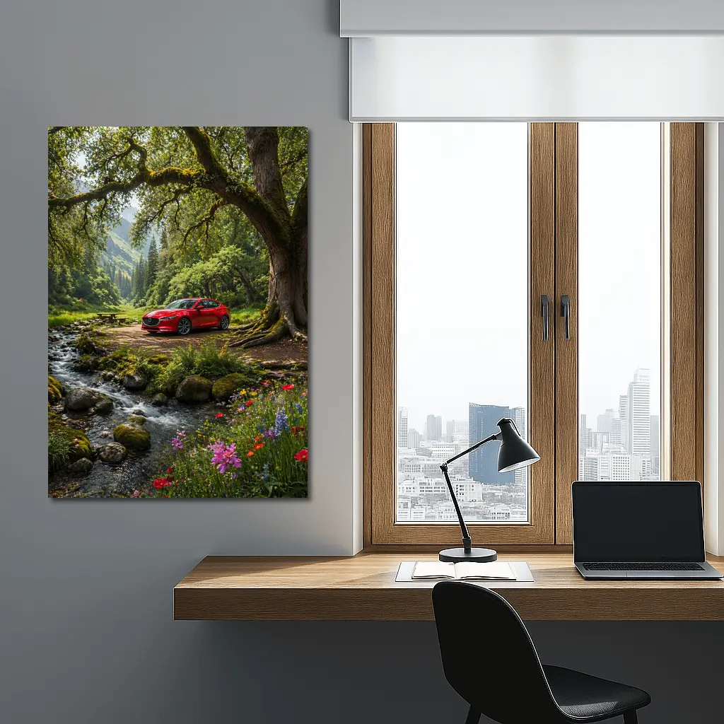 Red Mazda Six Forest Stream Nature Scene – Wall Art