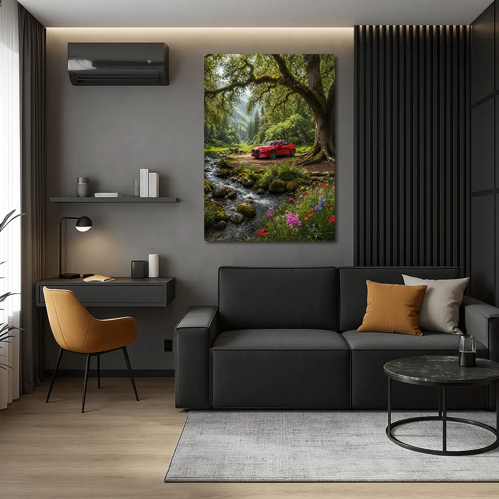 Red Mazda Six Forest Stream Nature Scene – Wall Art