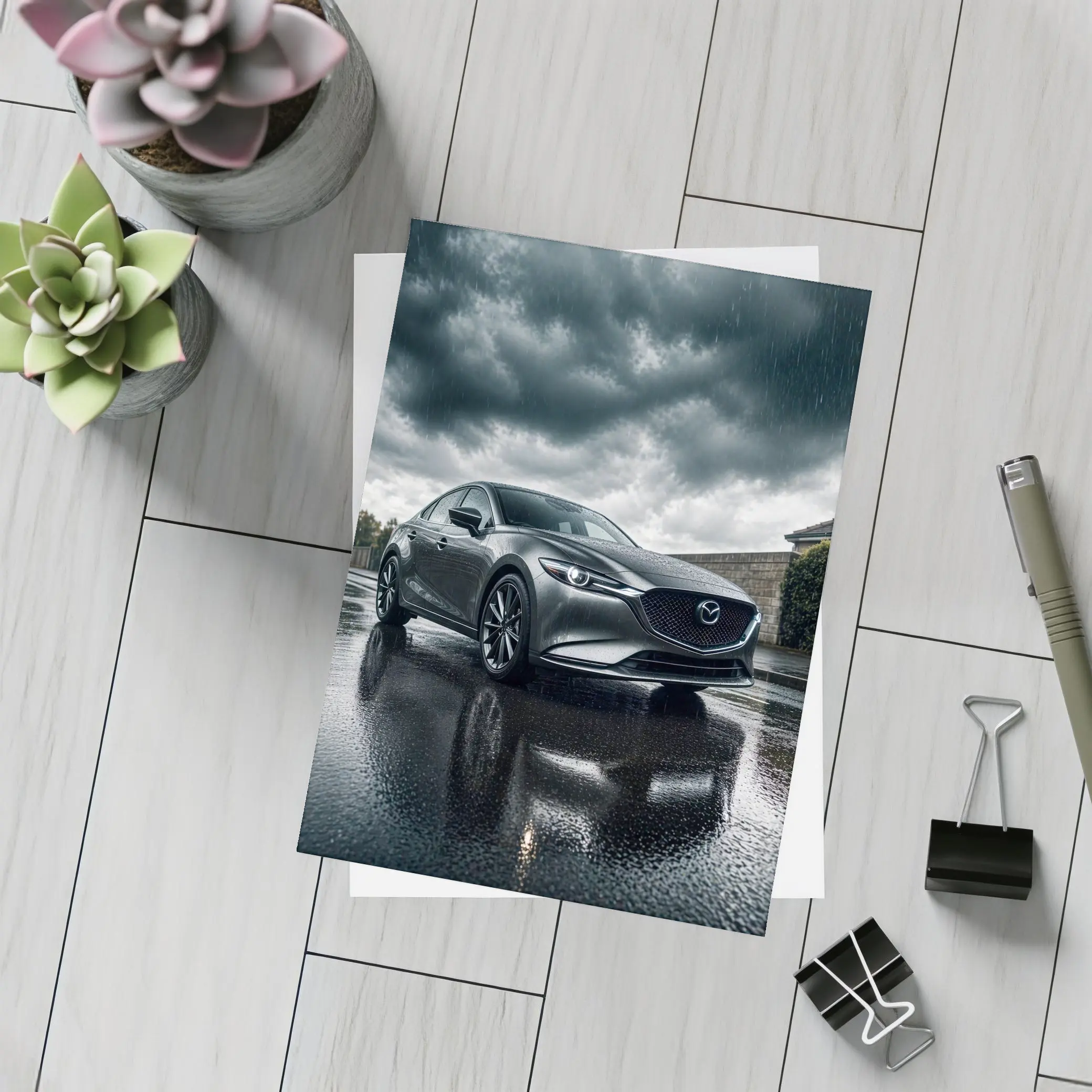 Mazda 6 Sedan Stormy Rainy Dark Sky – Postcards