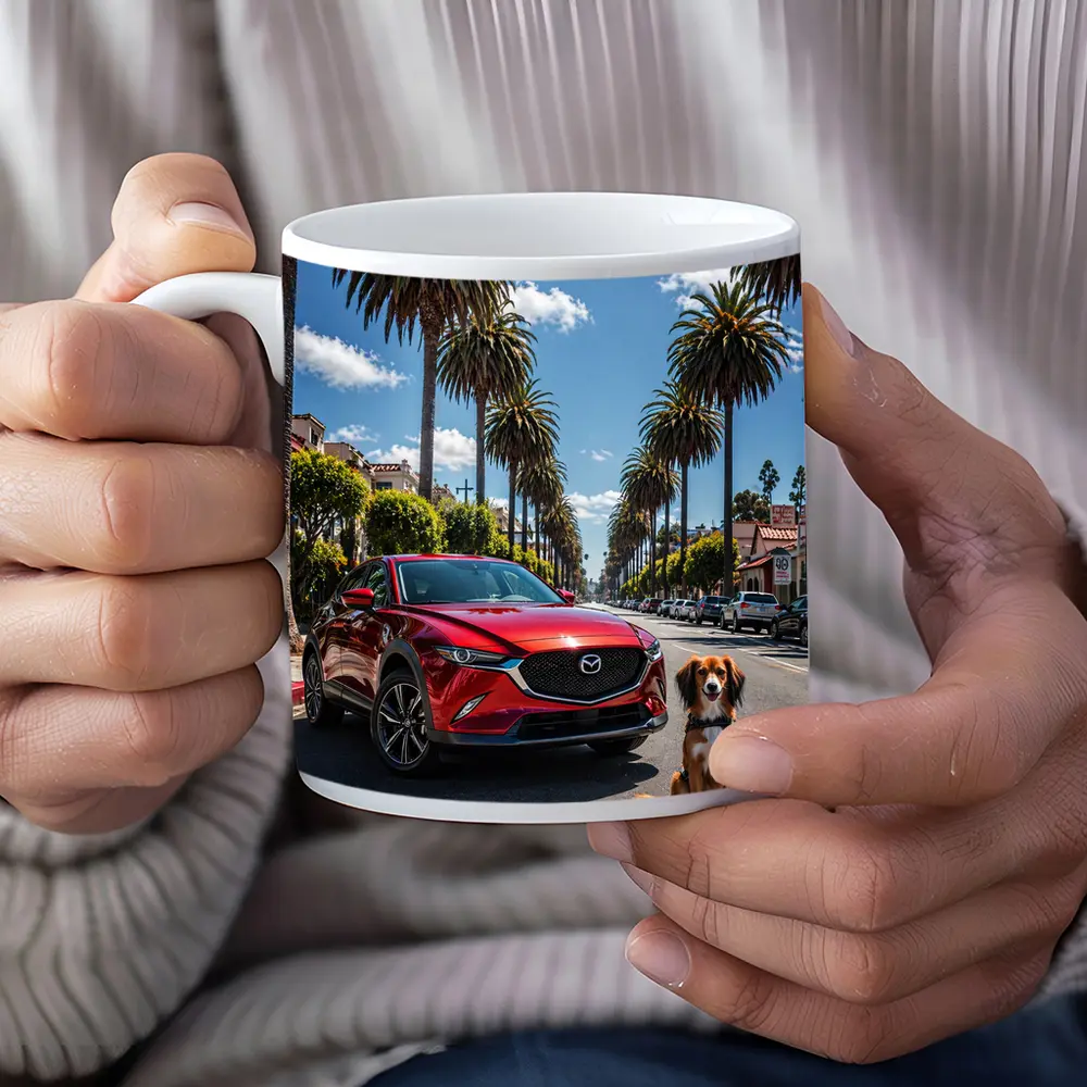 Mazda CX Red SUV Palm Tree Street – Mugs