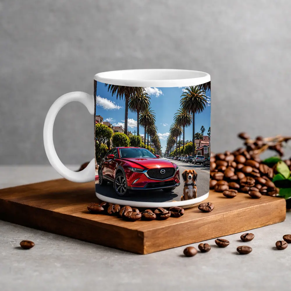 Mazda CX Red SUV Palm Tree Street – Mugs