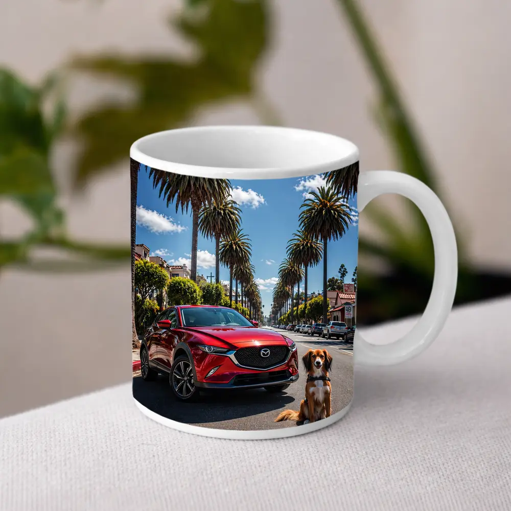 Mazda CX Red SUV Palm Tree Street – Mugs