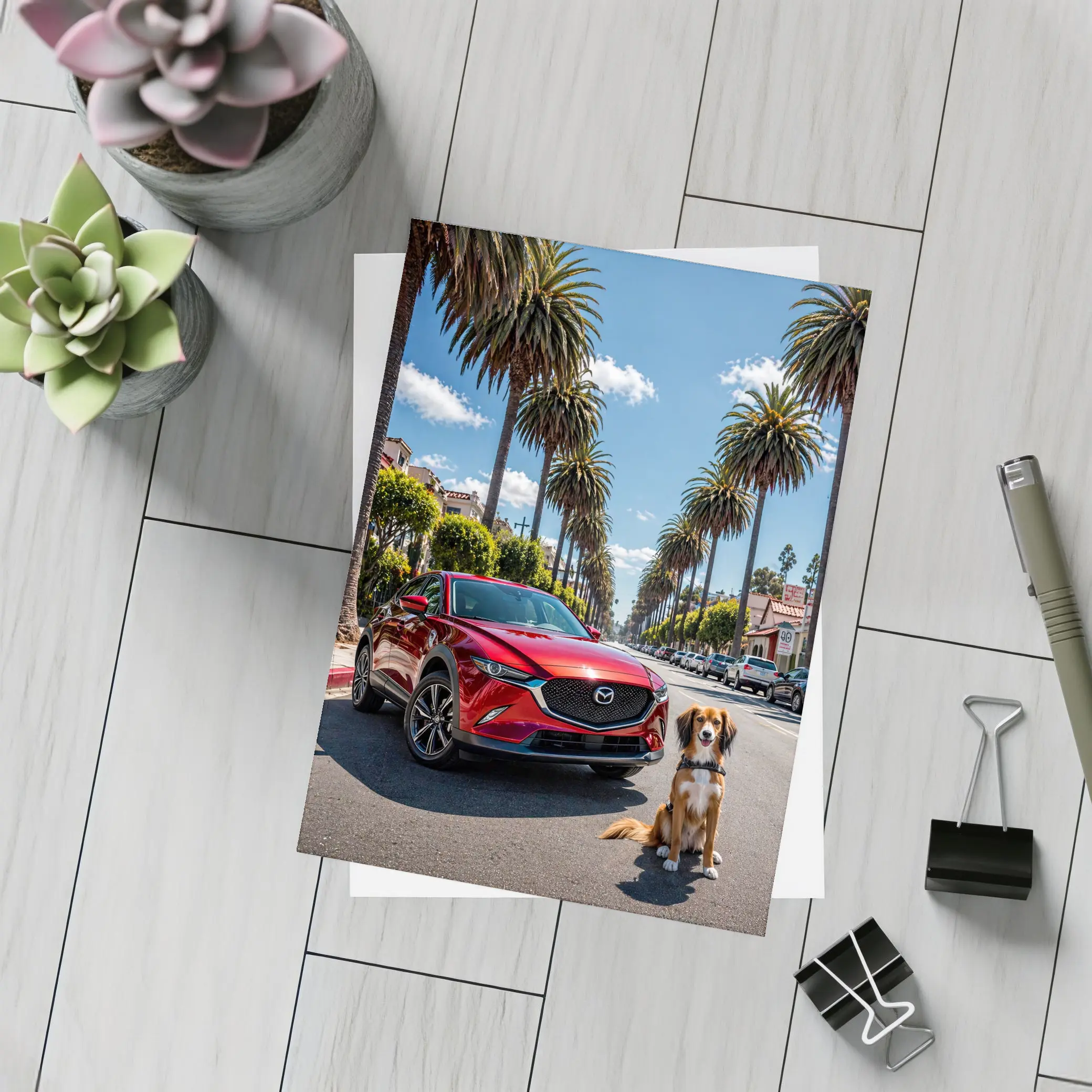 Mazda CX Red SUV Palm Tree Street – Postcards