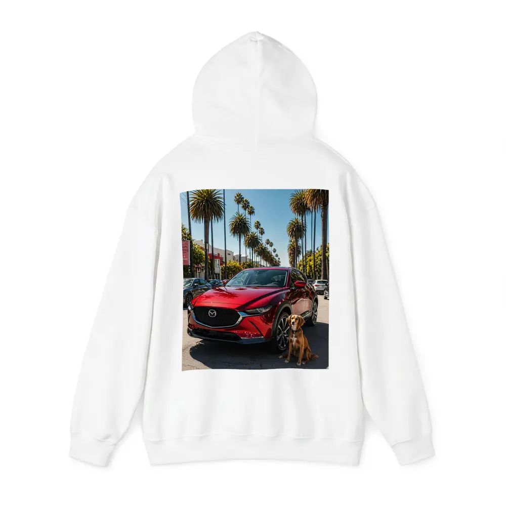 Red Mazda CX30 With Dog Palm Trees – Hoodies