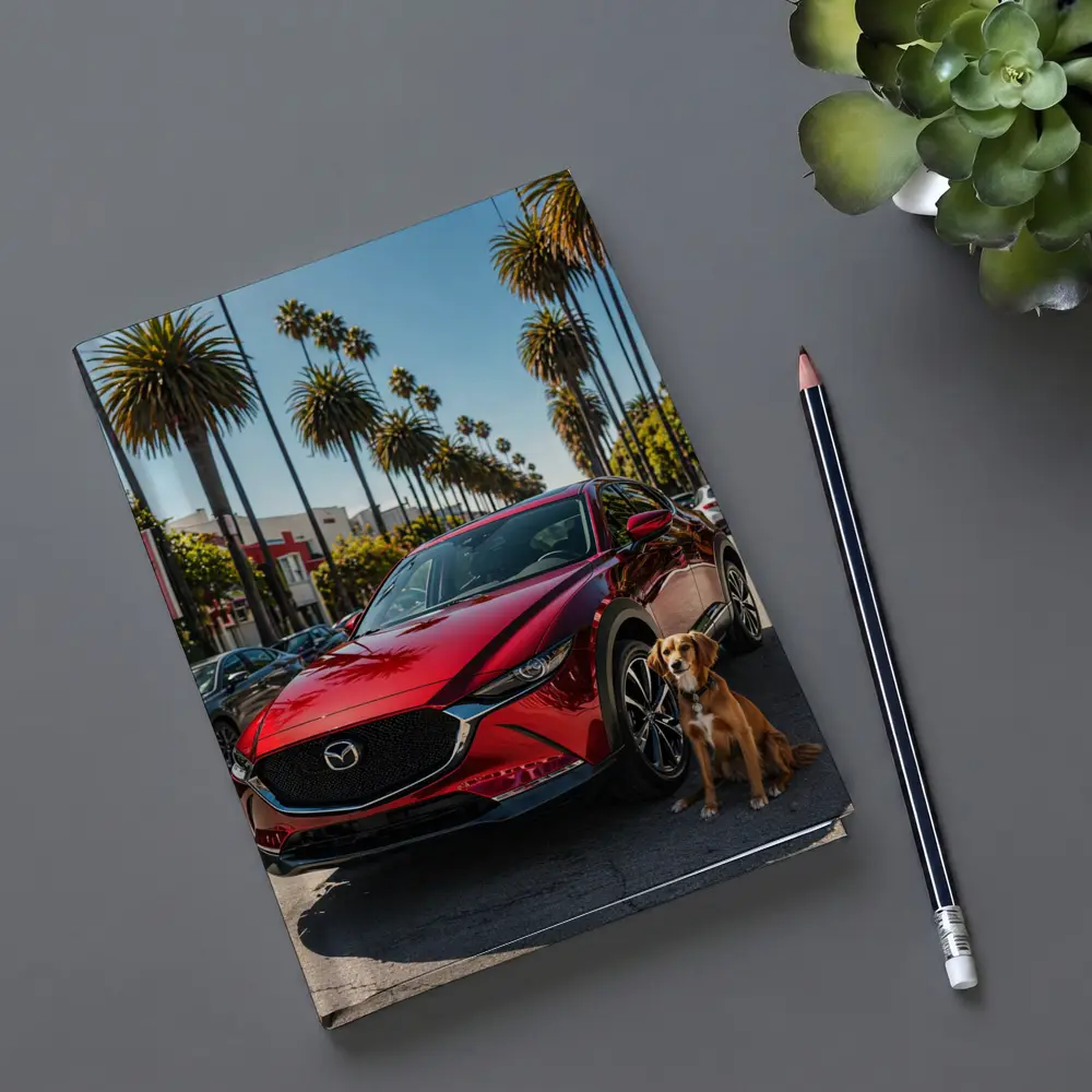 Red Mazda CX30 With Dog Palm Trees – Notebooks