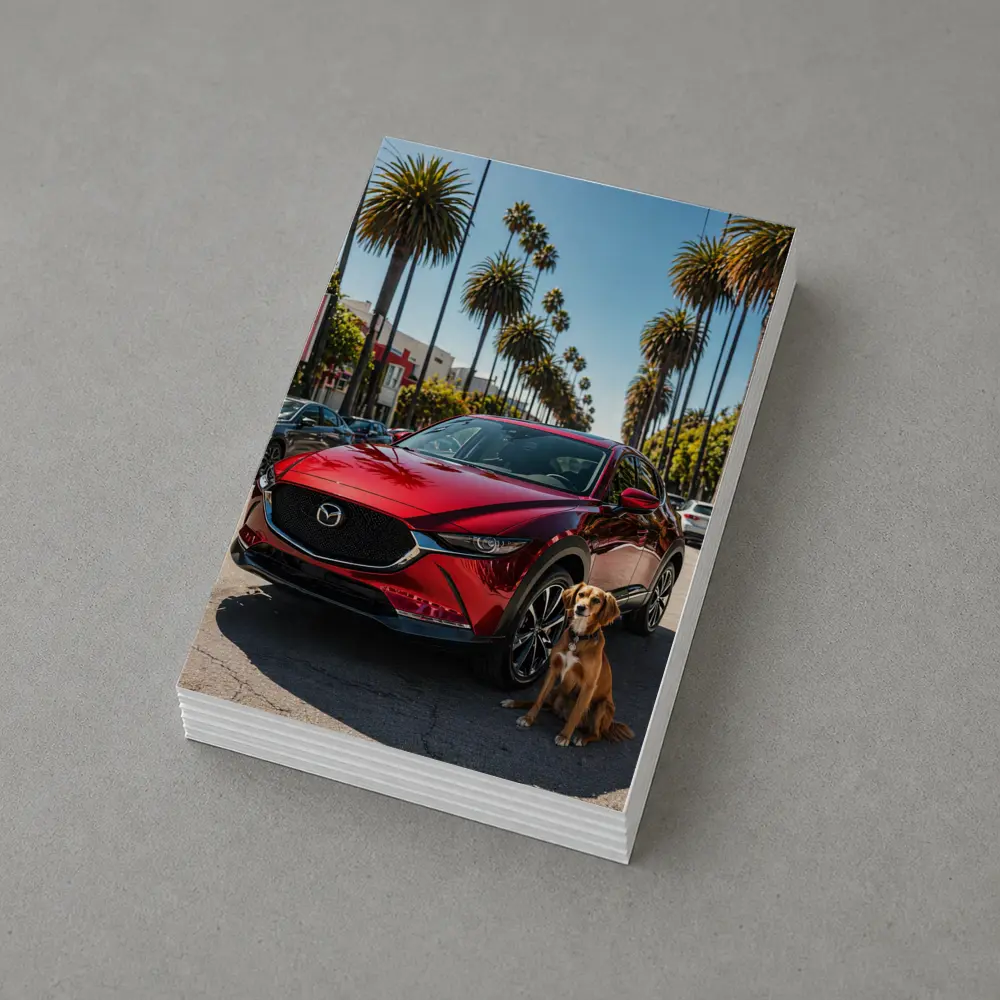 Red Mazda CX30 With Dog Palm Trees – Postcards