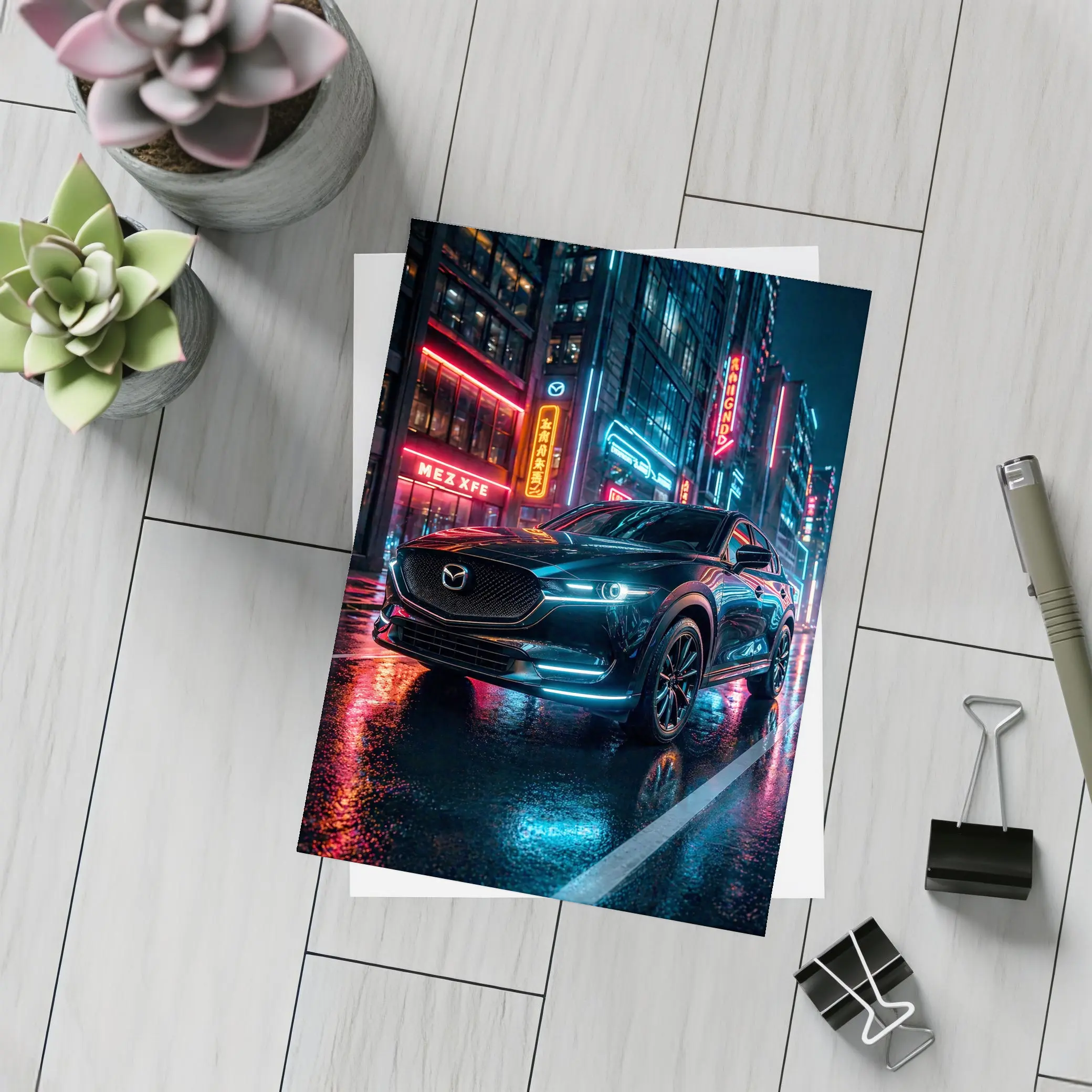 Mazda CX5 Neon City Night Street – Postcards