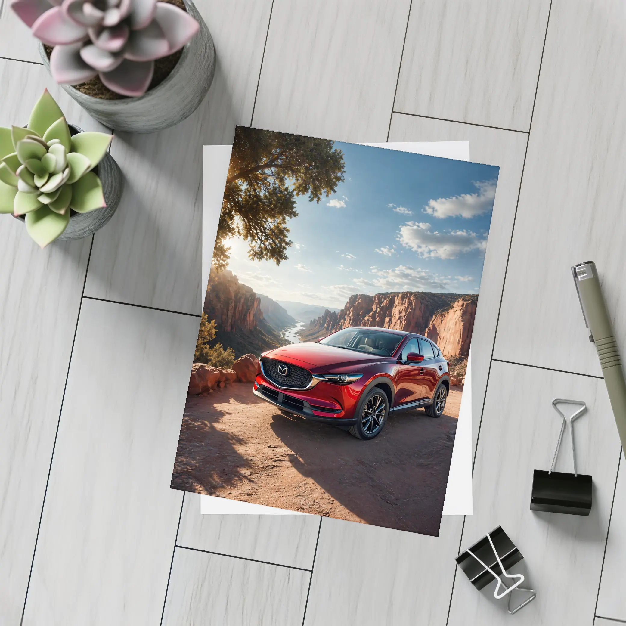 Mazda CX5 Red SUV Canyon Sunset View – Postcards