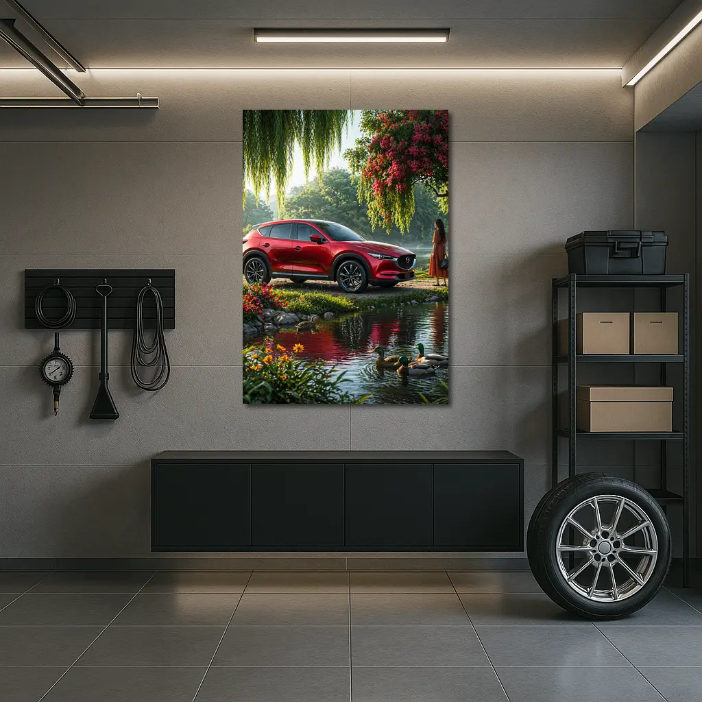 Mazda CX Five Red SUV by River – Wall Art