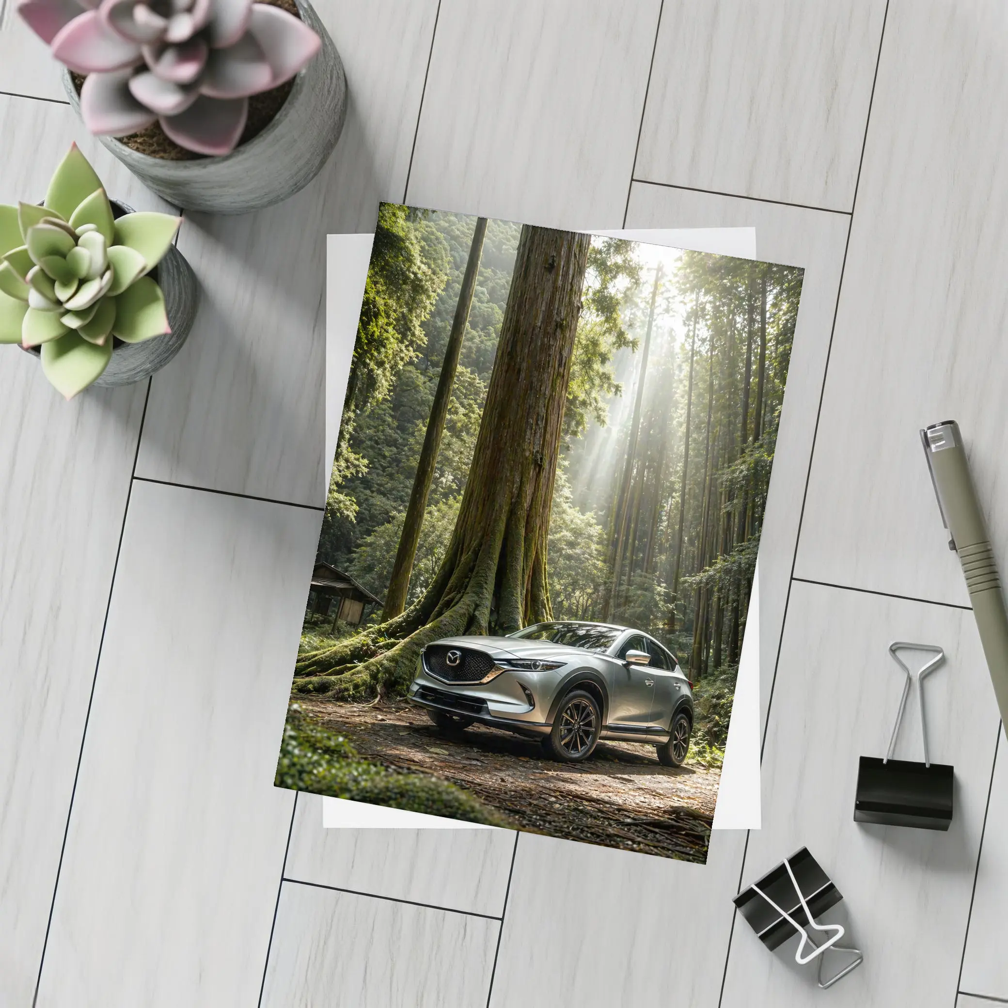 Mazda CX Silver SUV Forest Setting – Postcards