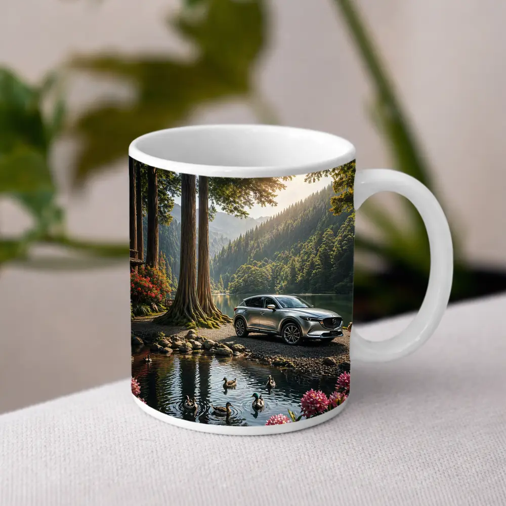 Mazda CX5 Parked By Forest Mountain Lake – Mugs