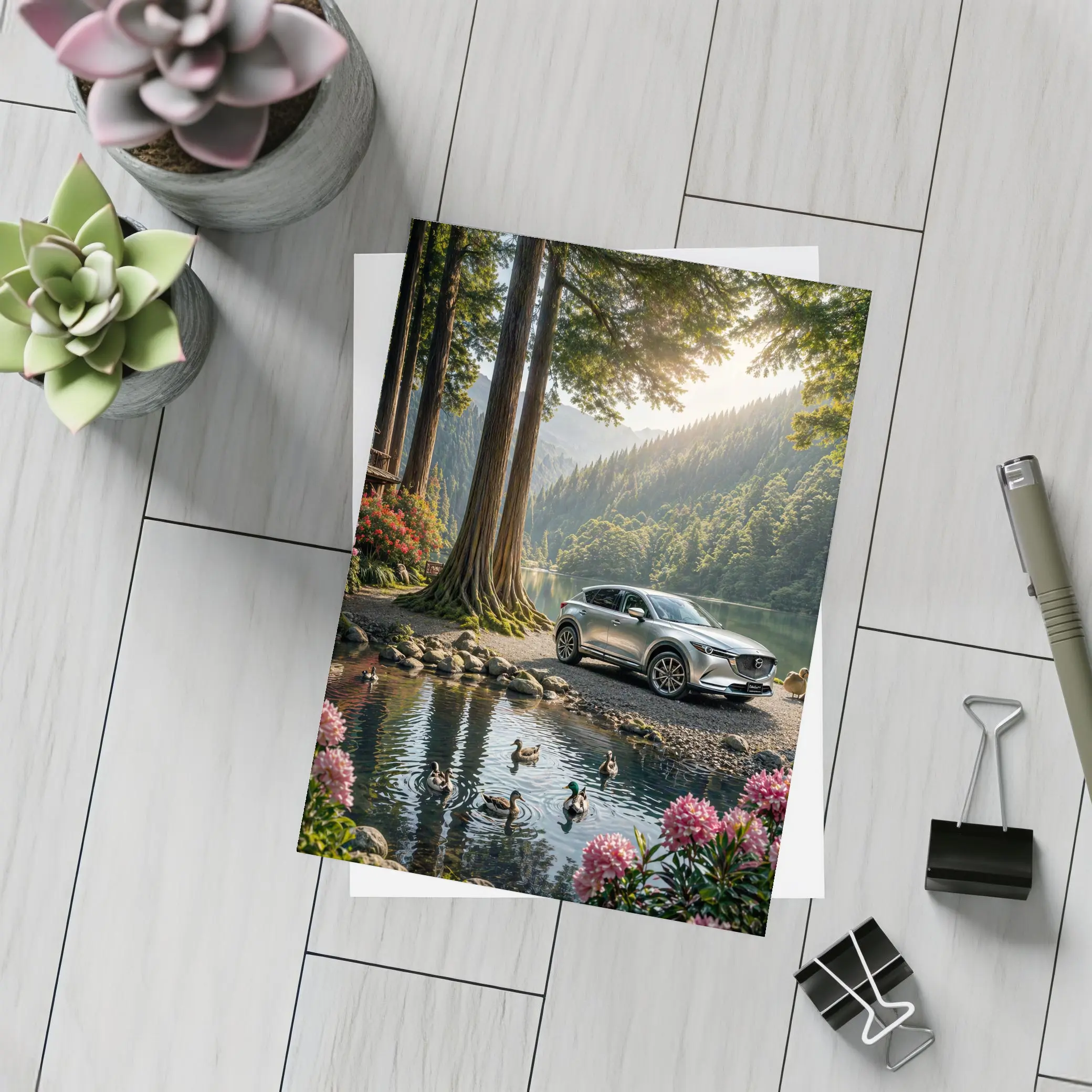 Mazda CX5 Parked By Forest Mountain Lake – Postcards