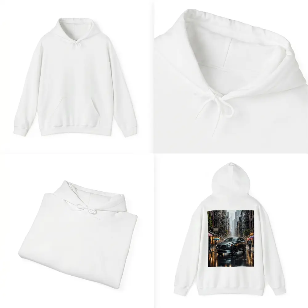 Mazda CX-9 Rainy City Street Scene – Hoodies