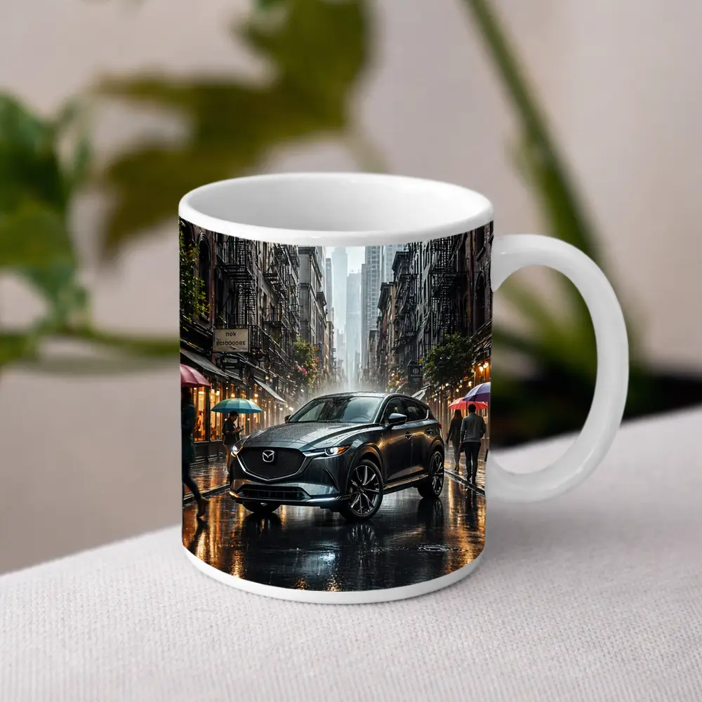 Mazda CX-9 Rainy City Street Scene – Mugs