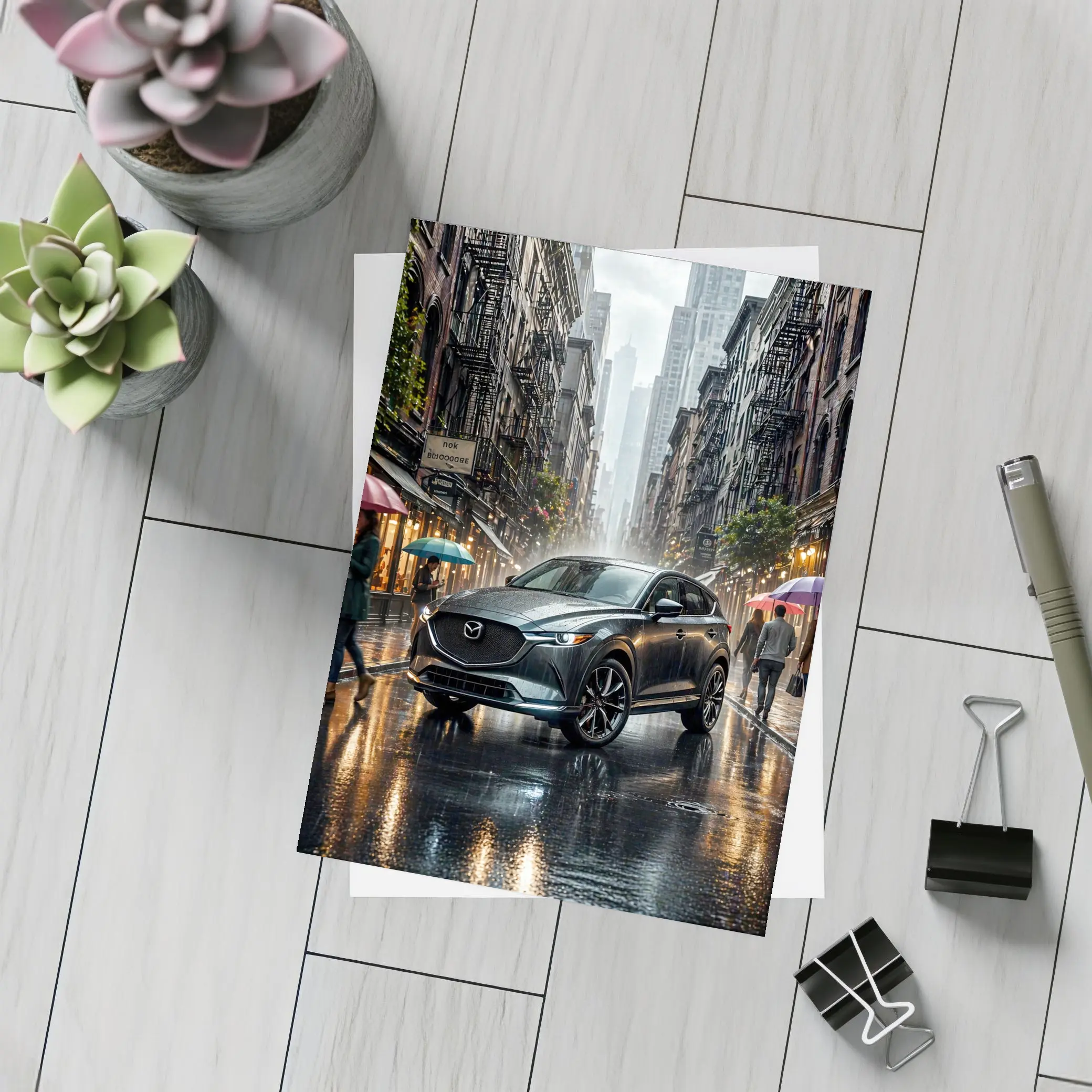 Mazda CX-9 Rainy City Street Scene – Postcards