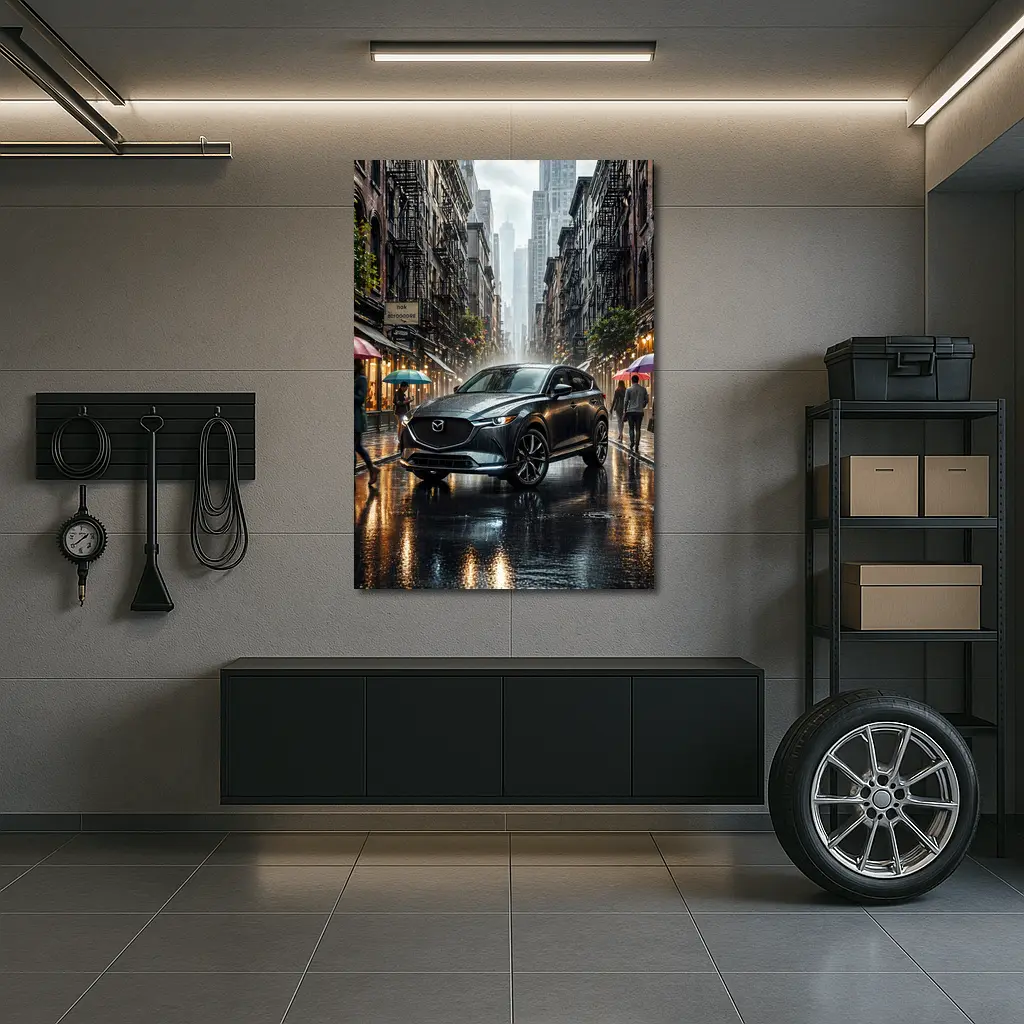 Mazda CX-9 Rainy City Street Scene – Wall Art