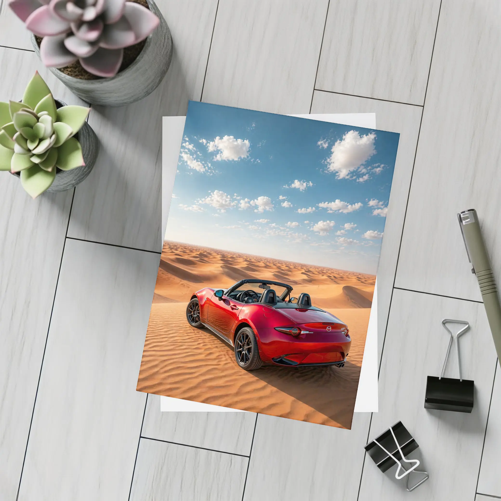 Mazda MX5 Red Convertible Desert Dunes – Postcards
