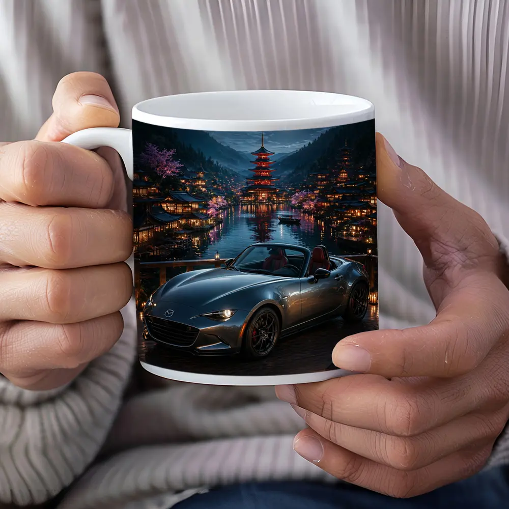 Mazda MX5 Miata Japanese Pagoda Night Scene – Mugs