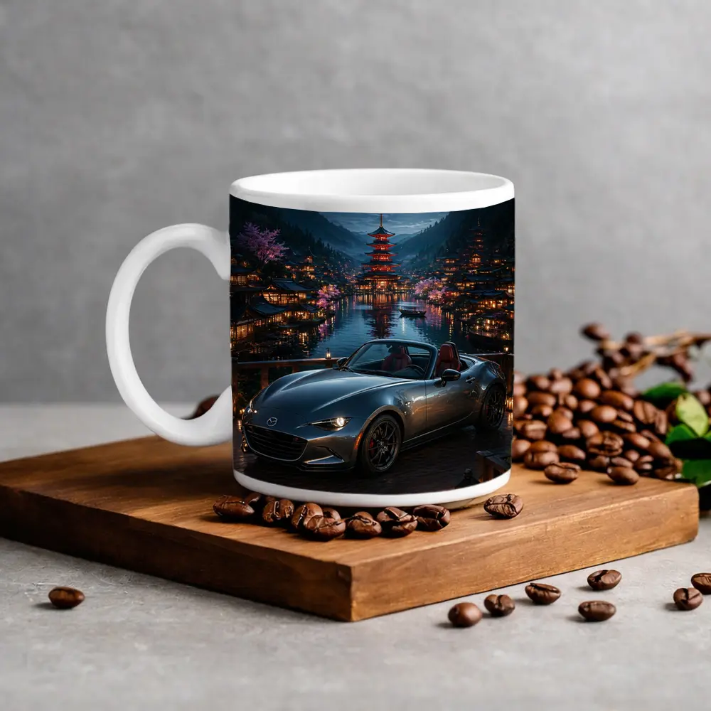 Mazda MX5 Miata Japanese Pagoda Night Scene – Mugs