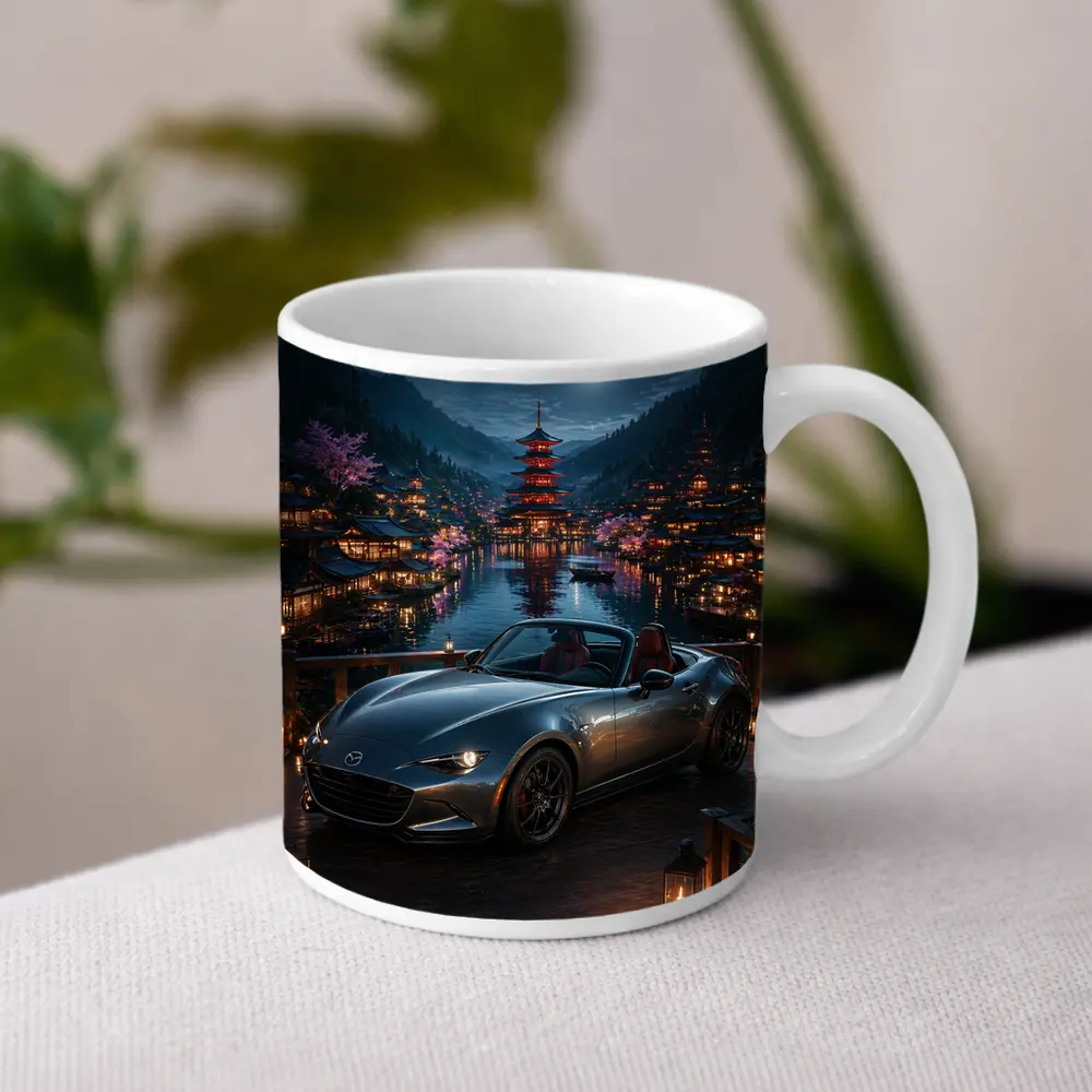 Mazda MX5 Miata Japanese Pagoda Night Scene – Mugs