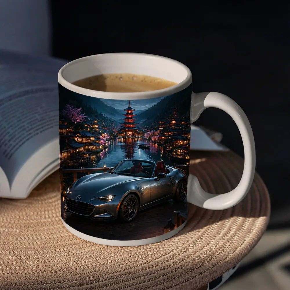 Mazda MX5 Miata Japanese Pagoda Night Scene – Mugs