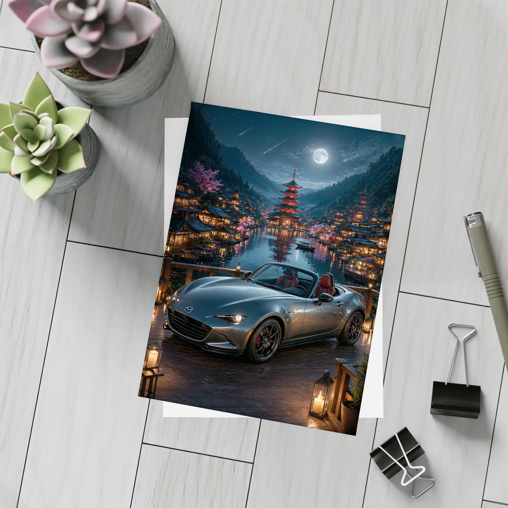 Mazda MX5 Miata Japanese Pagoda Night Scene – Postcards
