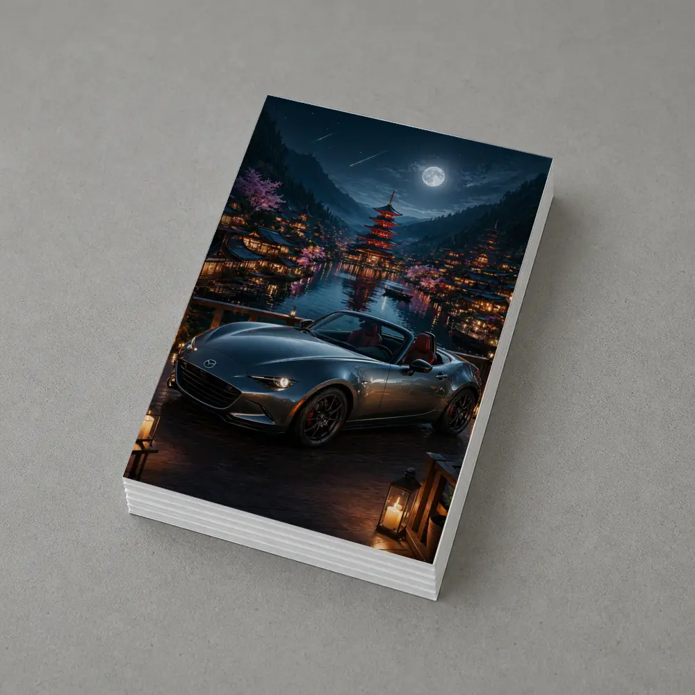 Mazda MX5 Miata Japanese Pagoda Night Scene – Postcards
