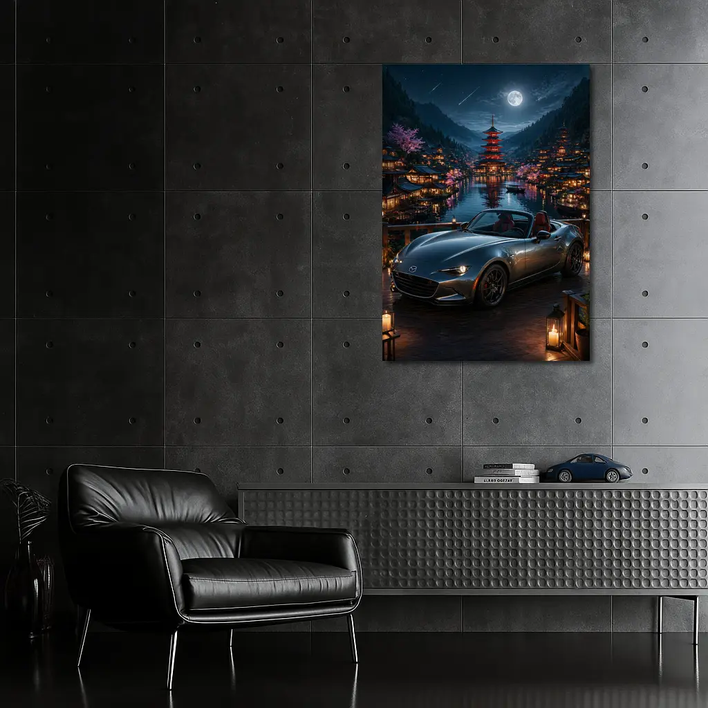 Mazda MX5 Miata Japanese Pagoda Night Scene – Wall Art