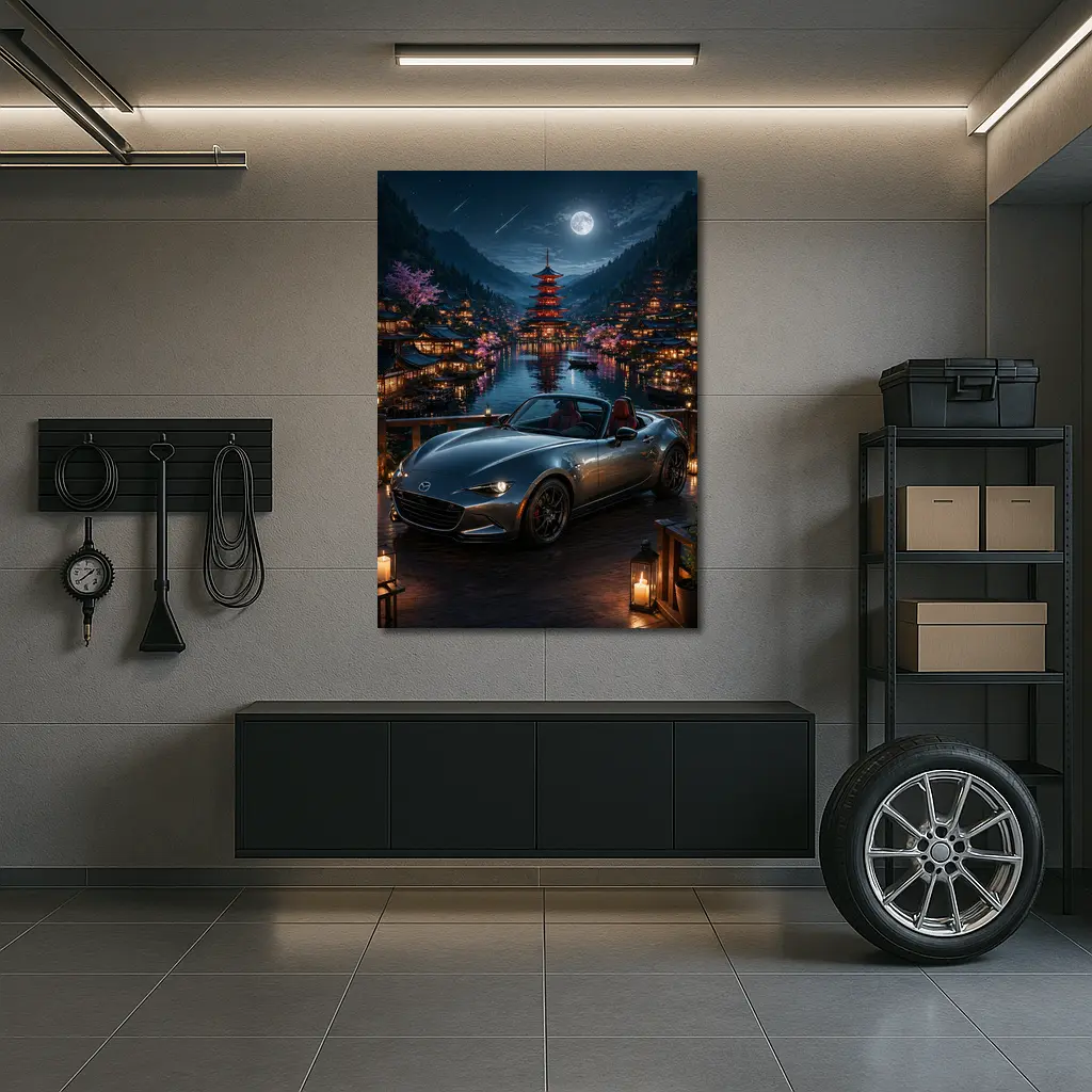 Mazda MX5 Miata Japanese Pagoda Night Scene – Wall Art