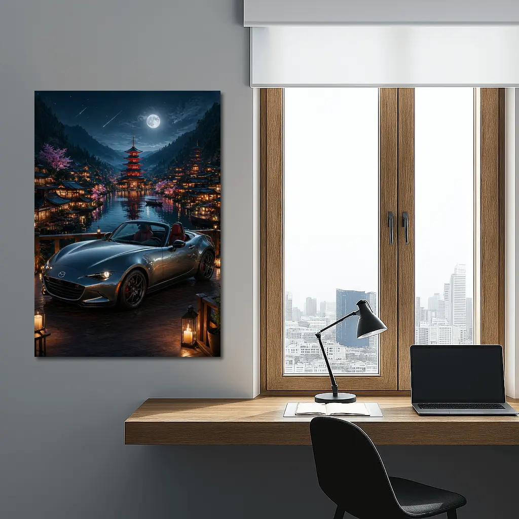 Mazda MX5 Miata Japanese Pagoda Night Scene – Wall Art