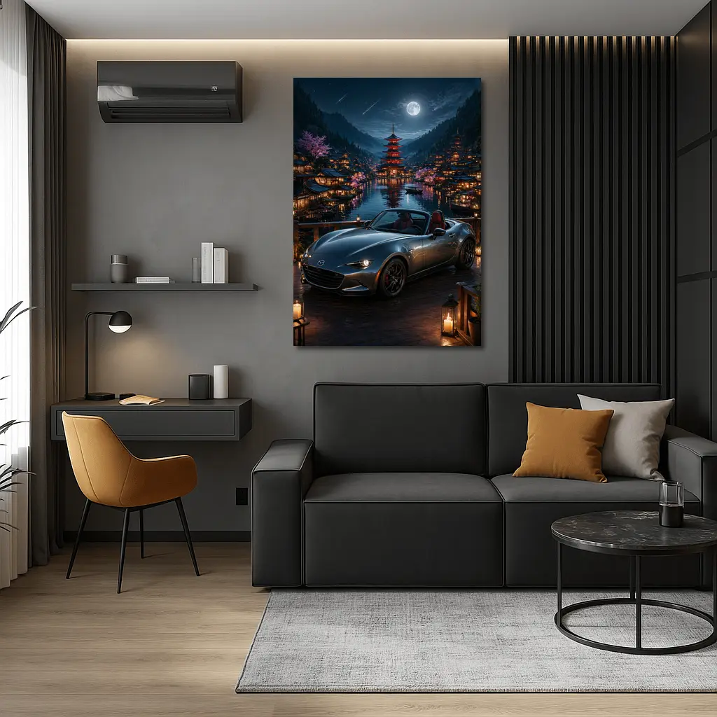 Mazda MX5 Miata Japanese Pagoda Night Scene – Wall Art