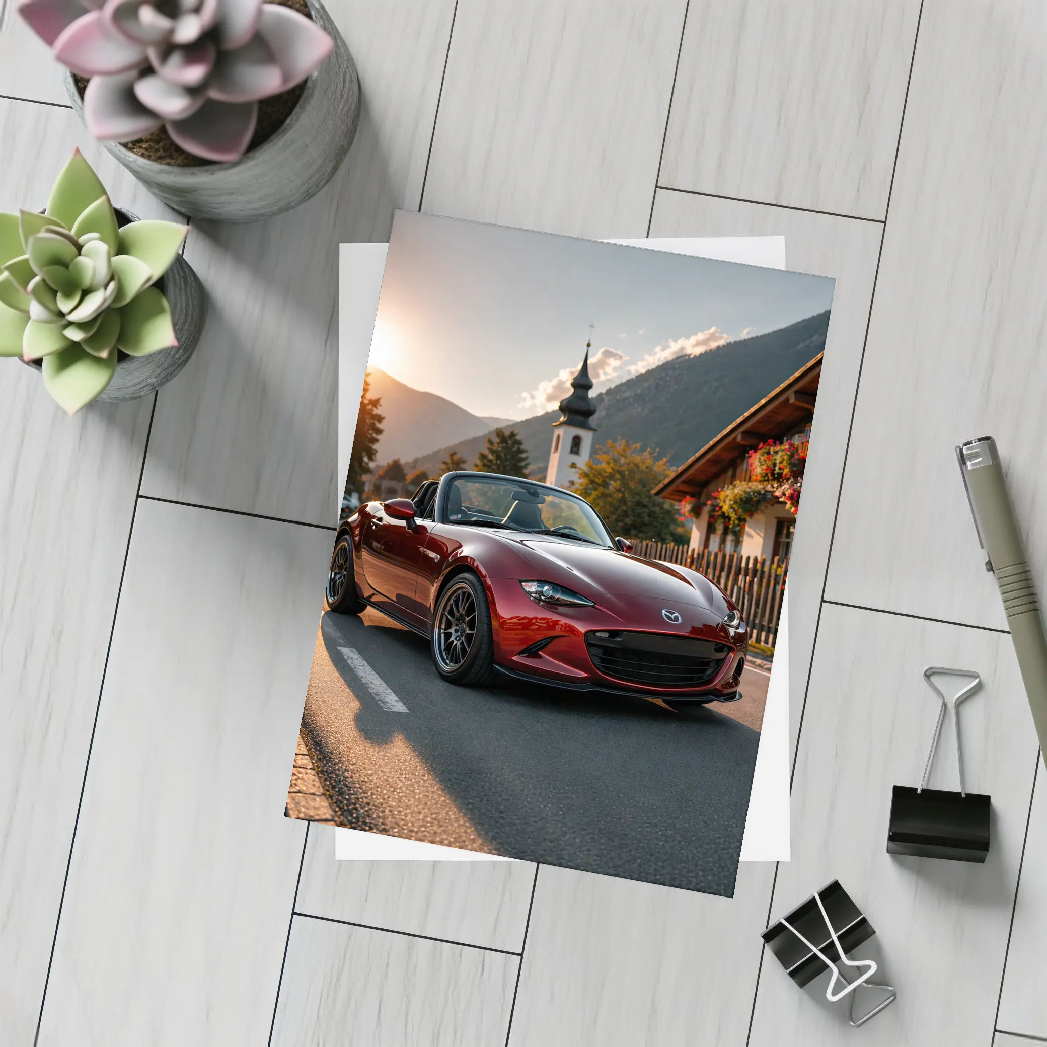 Mazda MX5 Miata Red Alpine Village Road – Postcards