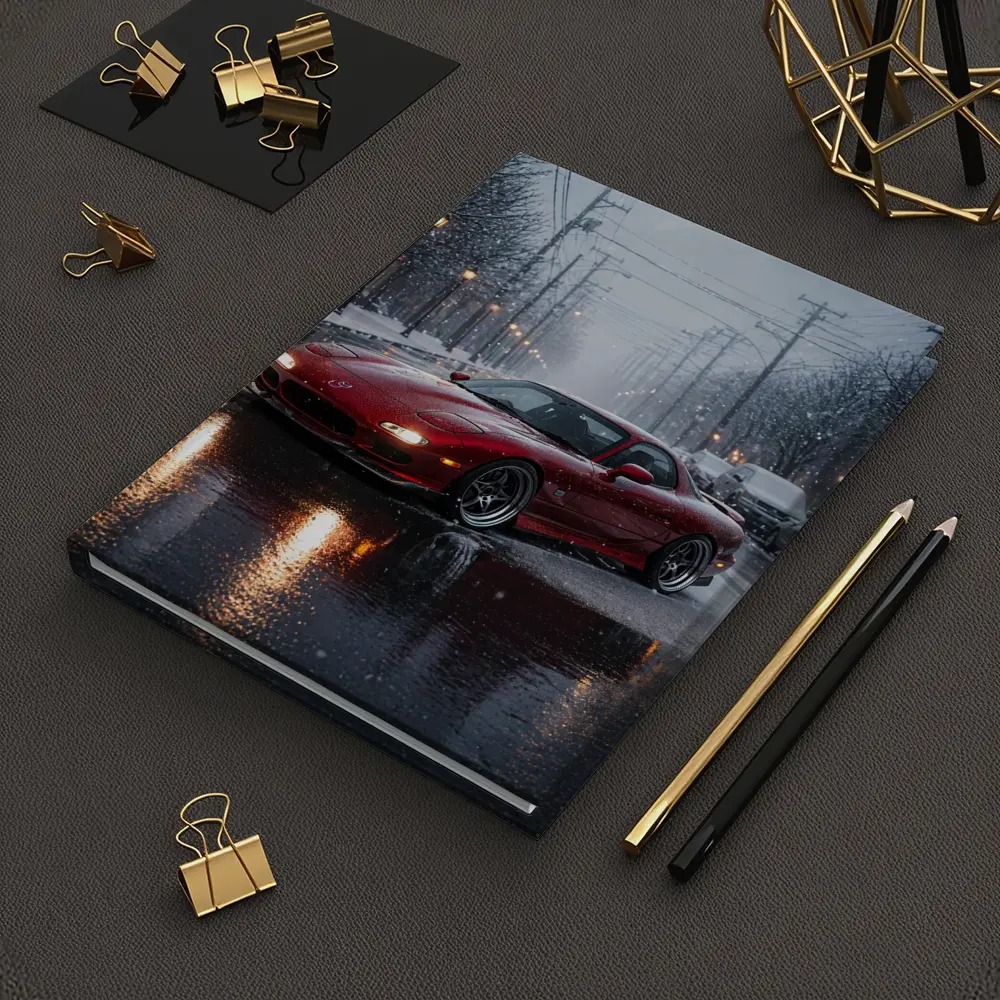 Mazda RX7 Red Sports Car Snowy Street – Notebooks
