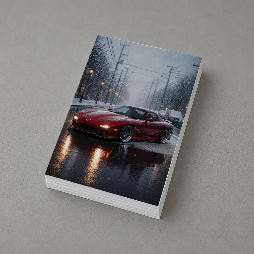 Mazda RX7 Red Sports Car Snowy Street – Postcards