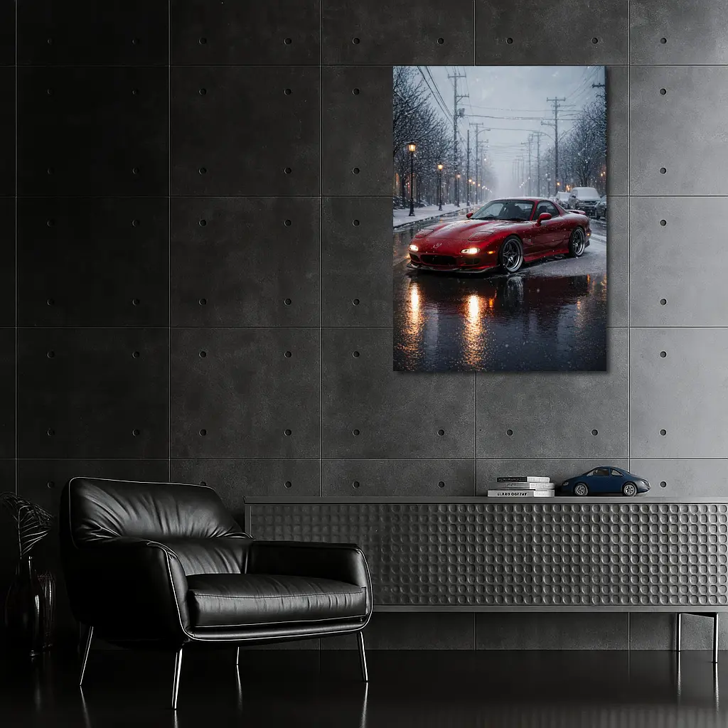 Mazda RX7 Red Sports Car Snowy Street – Wall Art