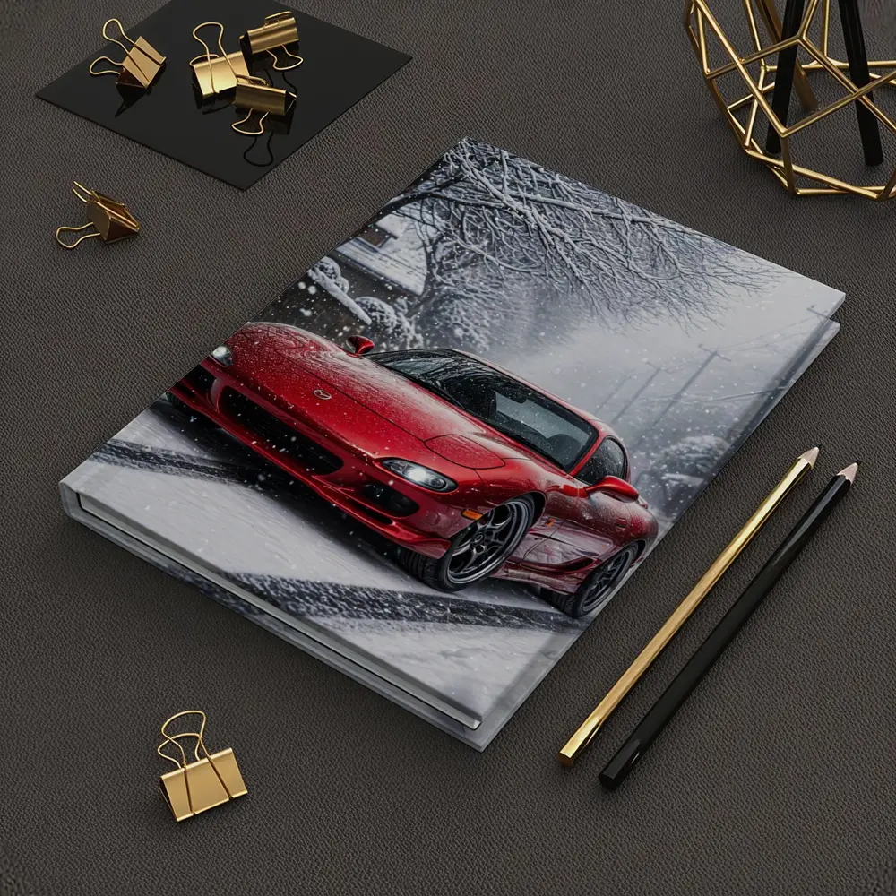 Mazda RX7 Red Sports Car Snowy Street – Notebooks