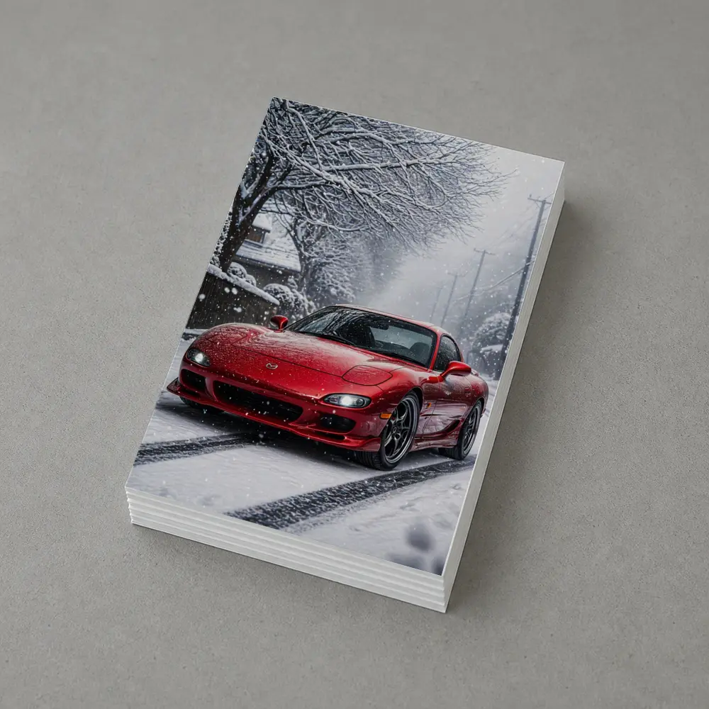 Mazda RX7 Red Sports Car Snowy Street – Postcards
