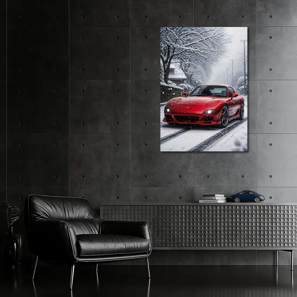 Mazda RX7 Red Sports Car Snowy Street – Wall Art