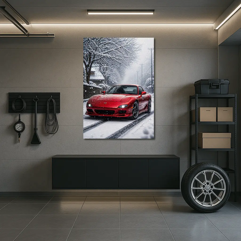 Mazda RX7 Red Sports Car Snowy Street – Wall Art
